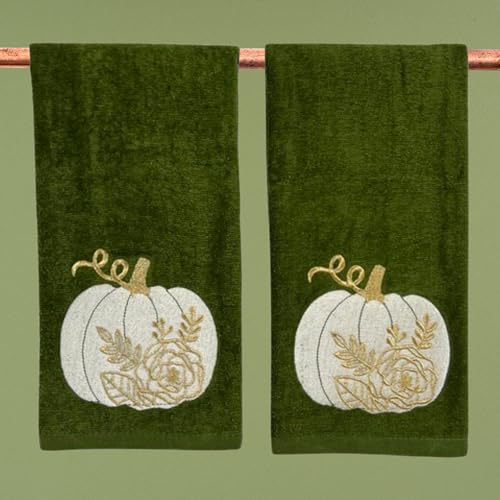 Serafina-Home-Autumn-Fall-Bath-Hand-Towels-Bathroom-Decor-Farmhouse-Harvest-Forest-Dark-Green-100-Cotton-Towels-with-Embroidered-Floral-Pumpkin-Design-2-Piece-Set Serafina Home Autumn Fall Bath Hand Towels Bathroom Decor Farmhouse Harvest Forest Dark Green 100 Cotton Towels with Embroidered Floral Pumpkin Design 2 Piece Set