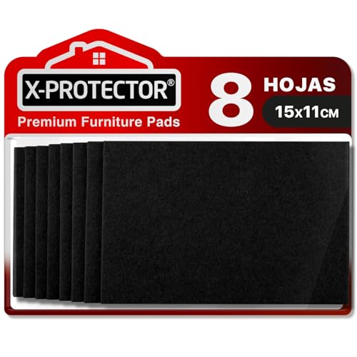 Almohadillas de Fieltro X-PROTECTOR - 8 pz Fieltro Adhesivo Premium 15 x 11 cm Negro - Fieltros para Sillas - Protectores de Suelo para Muebles - Tapones para Patas de Sillas - Protector Patas Sillas