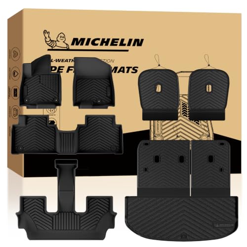 Image of Michelin Vehicle Mats for 2027 Kia Telluride Hybrid 7-Seater (7 Piece) | Not Fit 2020-2025 or Gas, All-Weather TPE Custom Fit Liner, Premier