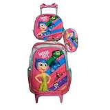 Kit Mochila Divertidamente com Rodinhas em 3D Para Menina + Lancheira Térmica + Estojo Escolar Infantil