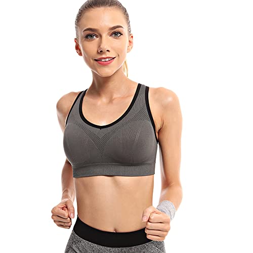Sujetador deportivo sin costuras con soporte acolchado de alto impacto para fitness en gris