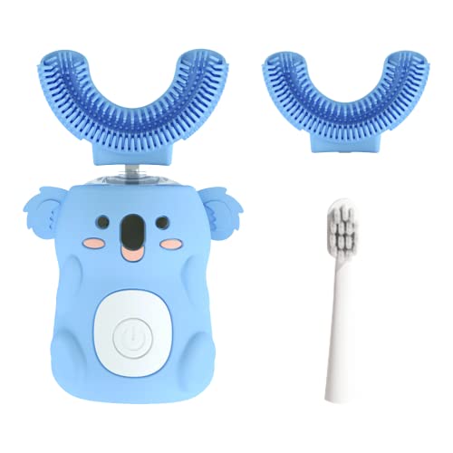 NZJWZS Kids Electric toothbrushs, Children U Shaped Ultrasonic Automatic Toothbrush with 3 Brush Heads, Automatic Timer Tooth Brush for Toddler, (Age 2-8,Blue)