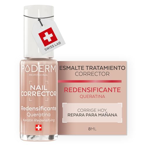 PODERM Esmalte Tratamiento Uñas Corrector y Perfeccionador – Queratina | Redensificante y Endurecedor 8 ml | Refuerza Estructura de la uña con Acabado Nude Natural | Desarrollado por Podólogo en Suiza