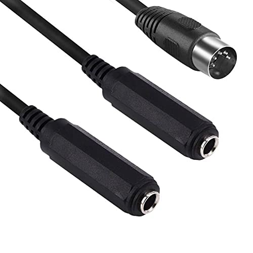 Seadream 3.3Feet 5-Pin Din Male to Dual 6.35mm (1/4 Inch) Female TRS Stereo Y Splitter Audio Cable Compatible with MIDI Keyboard (Synthesizer, Organ, Electric Piano, MIDI Guitar,etc