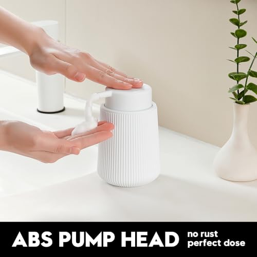 Image of YAUKPH Striped Foaming Hand Soap Dispenser with Leak-Proof Pump for Bathroom and Kitchen Countertop 11oz White
