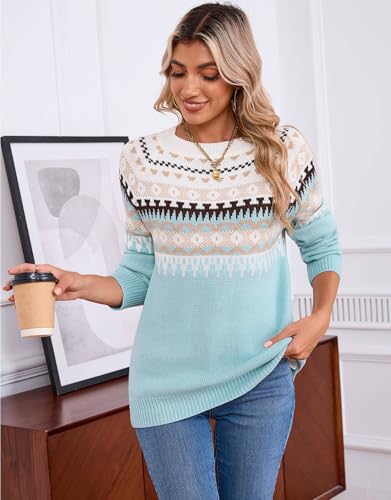 Image of Women's Vintage Fair Isle Pullover Sweater Lightweight Knit Tops