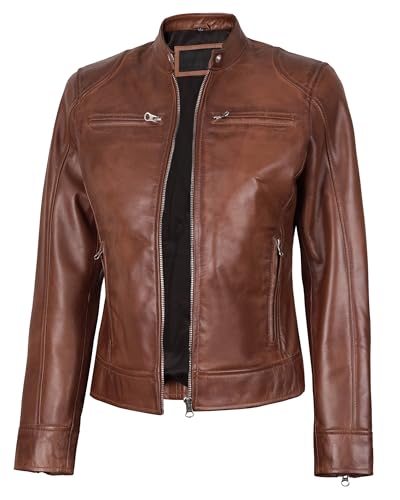 Veste en cuir pour femme coupe ajustée en agneau noir