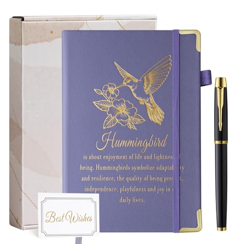 Cuaderno de piel de colibrí de 200 páginas A5 para mujer con líneas 7