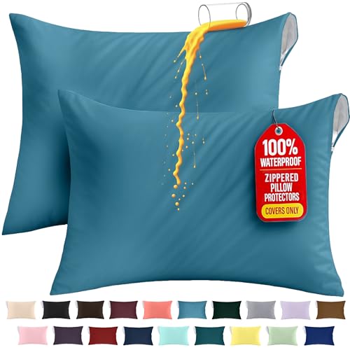 Image of Utopia Bedding Premium 100% Waterproof Pillow Protectors with Zipper Standard Size (Set of 2), Bed Bug and Dust Mite Proof Zippered Pillow Covers, Pillow Encasement Cases, Denim Blue