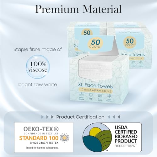 Image of Fygrip 4 Pack of 50 count XL Disposable Face Towels 10 inch x 12 inch, 100% Viscose Fibre, Soft & Skin Friendly Face Towelettes Disposable, Facial Tissue Wipes for Women Cleansing