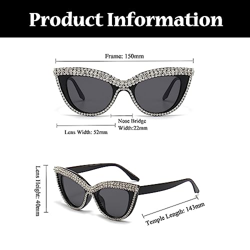 Image of LJCZKA Diamond Cat Eye Sunglasses Women Retro Jeweled Rhinestone Sun Glasses Sparkle Crystal Pearl Luxury Bling Eyewear