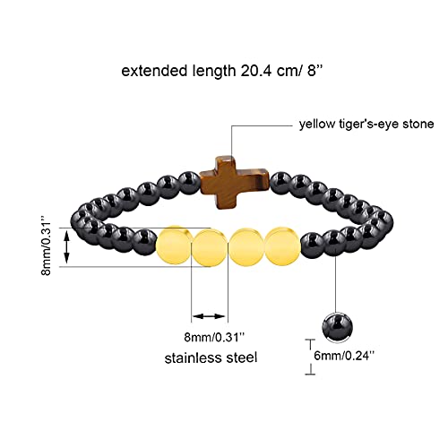 Image of Uloveido Black Agate Side Cross Bracelet Mustard Seed Charms, Personalized Letter A-Z Tiger's Eye Bangle Y944