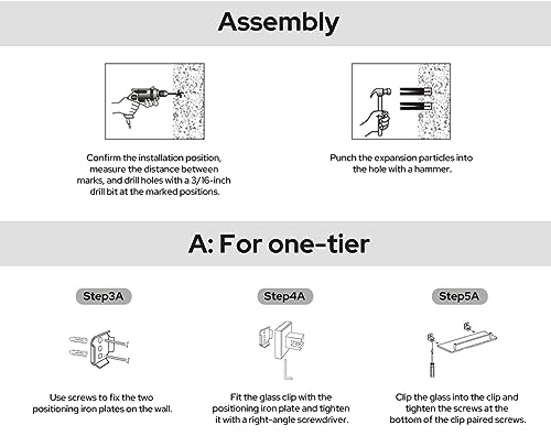 Homeideas Bathroom Glass Shelf - 16.5 Inch Tempered Glass, Wall Mounted Brushed Nickel Shelf - Rustproof Sus 304 Stainless Steel Frosted Glass Shelf #TOP5
