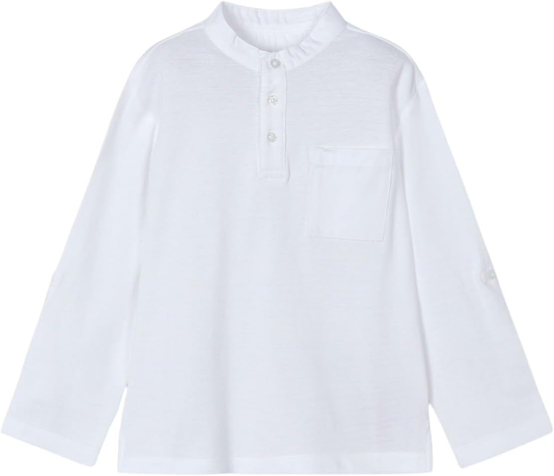 Mayoral L/s Mao-Collar Polo Shirt for Boys White