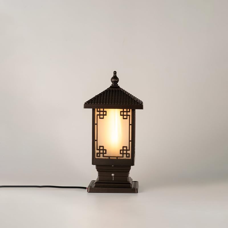 Whispering Homes | Yaquina Brown Outdoor Gate Light | Antique Pillar Mount Lamp with Matte Black Finish & Frosted Glass | Waterproof Lighting for Garden Entry, Pathway & Main Gate Pillar-image-2