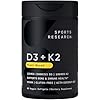 Sports Research® Vitamin D3 + K2 w/ Coconut Oil – Vegan Vitamin D 5000iu & Mk7 Vitamin K 100mcg for Bone & Immune Support – Vegan Certified · Non-GMO · Soy Free – 60 Softgels