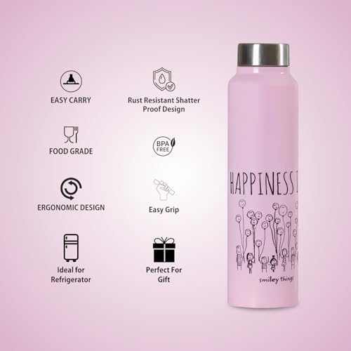 Image of CLAY CRAFT VACBOTT Happiness Single Walled Non Insulated Water Bottle-1000ML, 5-Piece(Violet) Leak Proof | Easy Grip |Easy To Carry| Gym Bottle | Home| Kitchen| Hiking | Treking Bottle | Travel Bottle