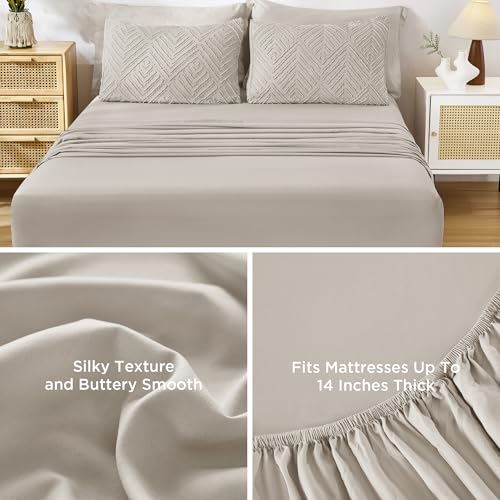 Image of Andency Oversized Queen Comforter Set 7 Piece Linen - Bed in a Bag Oversized Queen Boho Lightweight Fluffy Tufted Bedding Sets with Comforter, Sheets, Pillowcases & Shams