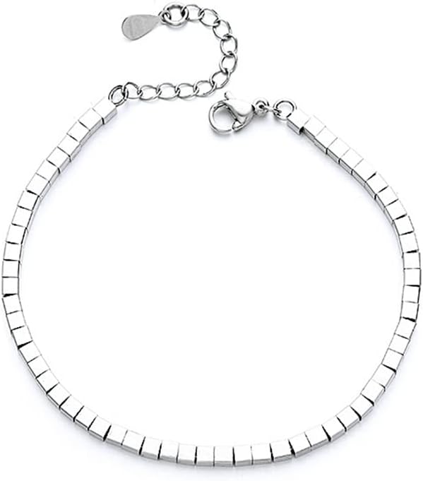 chengxunSquare Tube Geometric Bracelet for Women Teen Girls Adjustable Personality Small Square Bracelets Silver