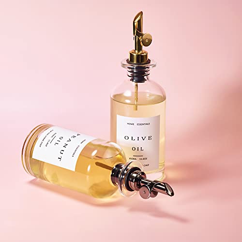 Altfun Glass Olive Oil Dispenser Bottle For Kitchen,Vinegar Dispenser, Oil Bottles,Coffee Syrup Dispenser,Glass Bottle Container With Metal Pourer,Funnel,Waterproof Labels,11.8Oz | Set Of 2 (Silver) #TOP6