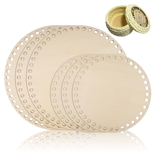 (15cm/20cm) 6 Pezzi Base Per Sacchetto per Uncinetto, Base per Cesto, Base in Legno per Uncinetto, Cesto Naturale per Uncinetto, Cesto All'uncinetto per Tessitura di Cesto Fai da Te Forniture