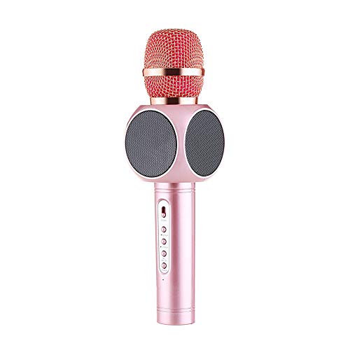 SSNsvj Handheld Wireless Bluetooth Microphone Karaoke KTV Singing Mic with Speaker Rose Gold