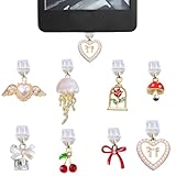 YUBBYSTU 8pcs Bouchons Anti-Poussière Kindle, avec nœud en forme de cœur et cerise dorée r...