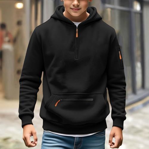 Boys Hoodies Casual Athletic Tactical Hoodie Quarter Zip Pullover Long Sleeve Outdoor Hooded Sweathshirt with Pocket2