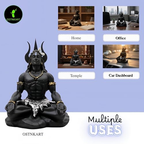 Image of Adiyogi Shiva Statue 4 Inch Black Polyresin Idol for Car Dashboard, Home Temple & Office Decor | Shiv Ji Showpiece for Living Room, Birthday, Anniversary & Housewarming Gift