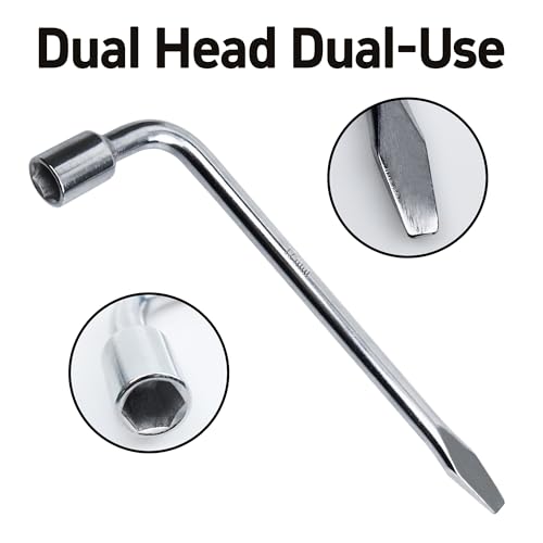 Image of 17mm Car Spare Tire Lug Wrench, Heavy Duty L-Type Tire Steel Tool with Slotted Hex End for Spare Tire Replacement, Car Repair, Maintenance