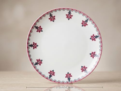 Image of Bodhi House Premium Porcelain Dinner Plates Set of 4 | Pink Blossom Design | Durable, Microwave & Dishwasher Safe | Dinnerware Plates for Everyday Use & Set for Home, Dining, Kitchen & Gifting