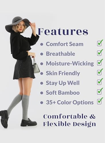 Image of Hugh Ugoli Women's Rayon Derived from Bamboo Knee High Socks Comfort Seam Long Dress Socks, Shoe Size 5-8 /8-11, 4 Pairs