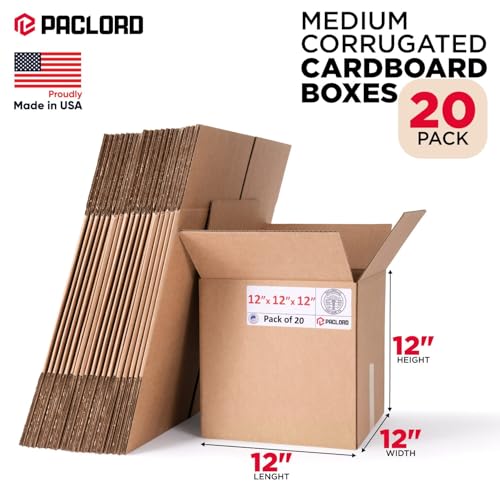 Image of Medium Cardboard Boxes 12 inchL x 12 inchW x 12 inchH (Pack of 20) - USA-Made Packing Boxes for Moving, Shipping, or Storage - USPS, UPS, FedEx Approved - Professional Packing Supplies for Moving