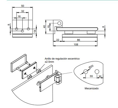 Emuca - Glass Door Hinge with Trim, Horizontal Hinge with 40mm Spade, for 8-12mm Door, Aluminium and Steel, Black Painted - Image 2