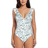 ADFSHIDS Dragonfly Damen Einteiler Badeanzug Rüschen Schnürung Strand Bademode Badeanzug Badeanzug Badeanzug, Schwarz , S