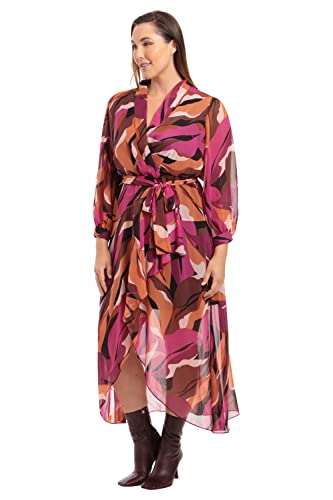 Image of Donna Morgan Women's Donna Morgan Women's Dresses Faux Wrap Shawl Collar High-Low Dress with Waist Tie