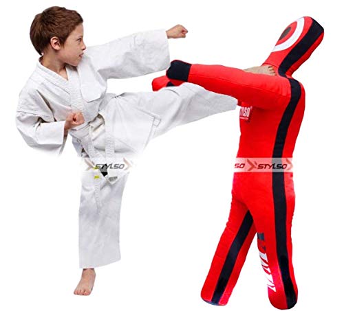 Stylso Kids Wrestling Dummy Boys Grappling Dummies - Jiu Jitsu Dummy BJJ Dummy Judo Karate Fighting Buddy for Children Youth Training Practice - Un-Filled (Red - Size: 120cm)