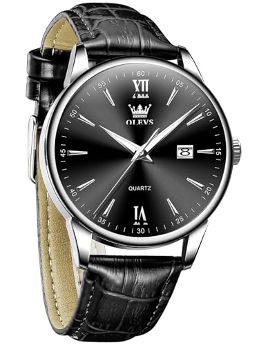Image of OLEVS Men Leather Watches Classic Quartz Large Dial Easy Read Waterproof