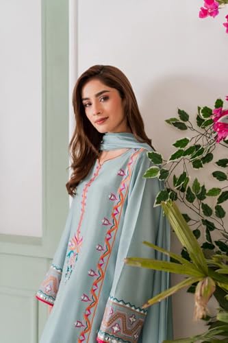 Image of Women's French Crepe Embroidered Mirror Work Kurta Pant Set with Chinon Double Dyeing Dupatta | Straight Ethnic Suit Set | Festive, Party