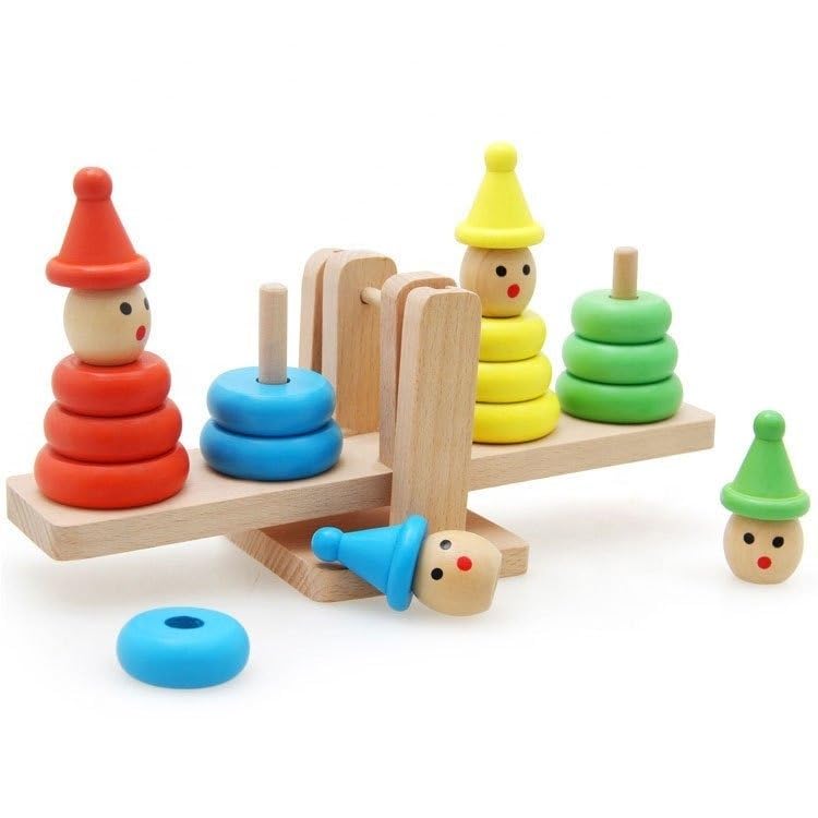 Mummamia Tiny Toys Wooden Balance, Sorting, Stacking, Construction Toy. Cartoon Balancing Clowns Bar Montessori Educational Game for 1,2,3,4,5 Yr Boy Girl