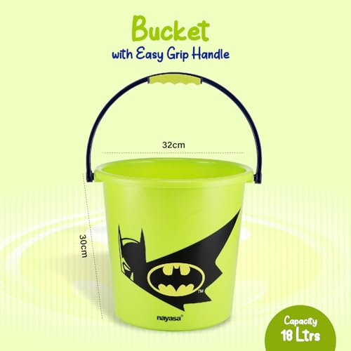 Image of Nayasa Kids Batman Print Bathroom Set of 3 | 18 LTR Bucket, 1 LTR Mug and Stool Combo for Children | Sturdy and Durable | Lightweight and Rigid | Easy to Clean and Attractive Design | Green