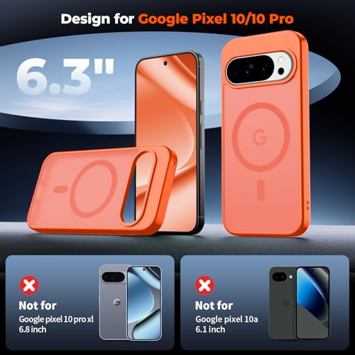 Image of SUPFINE Magnetic for Google Pixel 10 Pro Case /Pixel 10 Case with Screen Protector, (Built-in Magnets) ((Military Grade Drop Protection) Slim Translucent Shockproof Phone Case,Orange