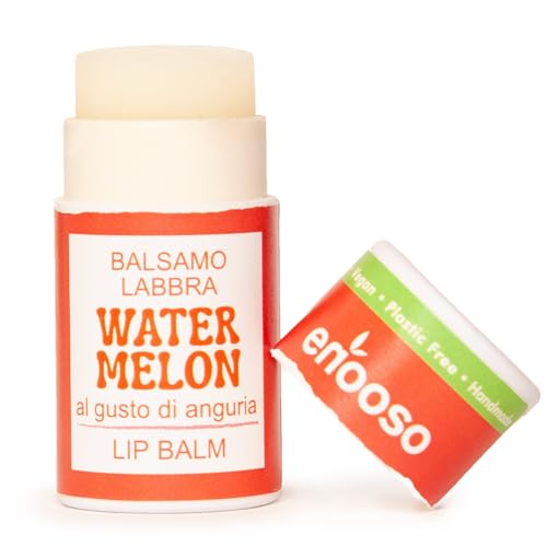 ENOOSO Balsamo Labial reparador de Larga duración de sandía - Lipbalm con Vitamina E para Pieles Secas y Agrietadas - Balsamo Labios Natural Reparador - 100% Vegano y Libre de Plástico