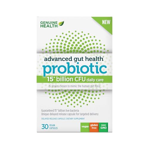 Genuine Health Advanced Gut Health Gentle-Care Probiotic, Helps Promote Digestive, Gastrointestinal & Gut Health, Multi-Strain Formula, 30 Capsules