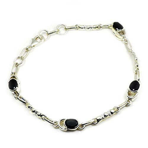 Bracelet onyx noir fait main en argent sterling cadeau d'anniversaire pour fille