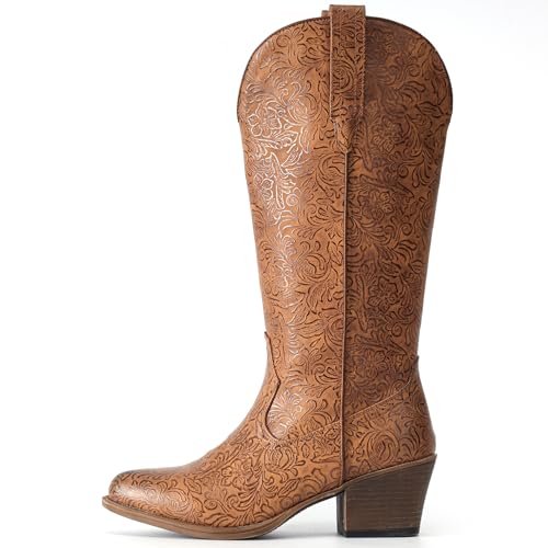 IUV Cowboy Boots For Women Mid Calf Western Cowgirl Boots with Chunky Heel Pointy Toe Boots2