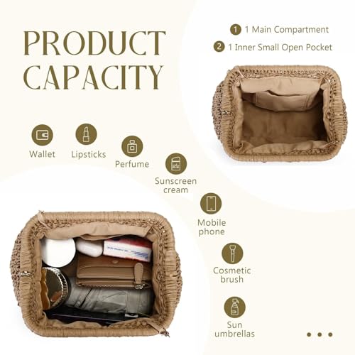 Brown Summer Straw Bag Clutch Purses for Women Dumpling Wicker Purse by tutuebobe - Used condition - Image 6
