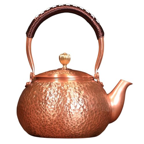 Bxzzuis 純銅ケトル、銅ケトル、手作り、コーヒーポット、大容量、手作り 、伝統工芸品、おしゃれ、人気 、電気セラミックコンロ 、ガスコンロ、 直火対応、 自宅用にもギフトにも適しています (A 1200ml)