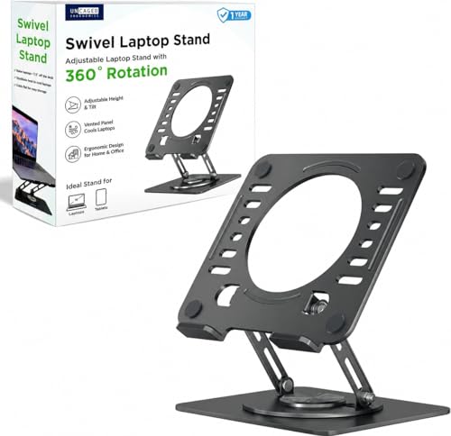 Uncaged Ergonomics Swivel Laptop Stand for Desk, Adjustable Computer iPad Stand for Desk w/ 360 Rotation, Portable Laptop Holder for Home Office Ergonomic Supplies