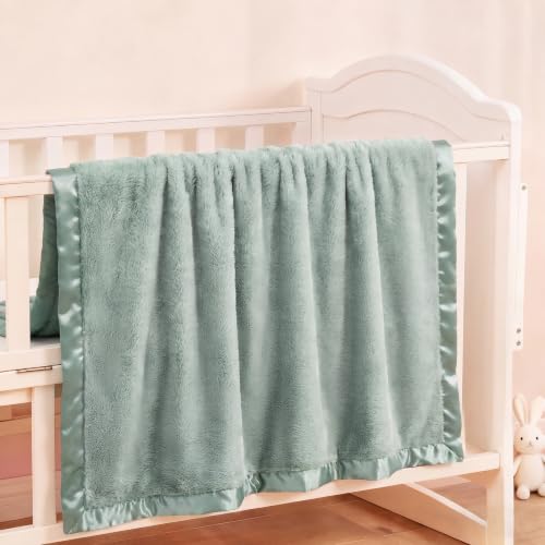 Image of Pro Goleem Fleece Baby Blanket with 2 Inch Satin Trim Soft Anti-Static Plush Blanket for Boys and Girls Christmas Baby Gifts for Babies 30''x40'',Sage Green